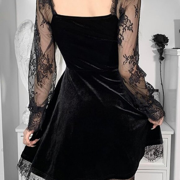 Long Sleeve Gothic Dress Women Vintage Sexy V-Neck Casual Aesthetic - Picture 3 of 6